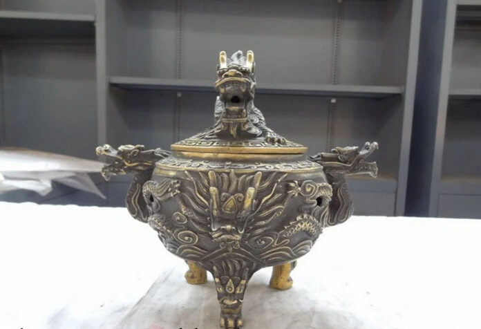 S3213 9" Tibet Bronze FengShui Myth Dragon Head Statue Buddhist Incense Burner Censer D0317
S3213 9" Tibet Bronze FengShui Myth Dragon Head Statue Buddhist Incense Burner Censer D0317