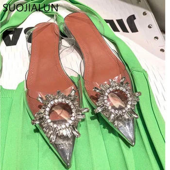 SUOJIALUN 2019 New Brand Design Women Sandal Elegant Crystal Pointed Toe Slip On Mules Slipper Low Heel Transparent Outdoor Slid
SUOJIALUN 2019 New Brand Design Women Sandal Elegant Crystal Pointed Toe Slip On Mules Slipper Low Heel Transparent Outdoor Slid