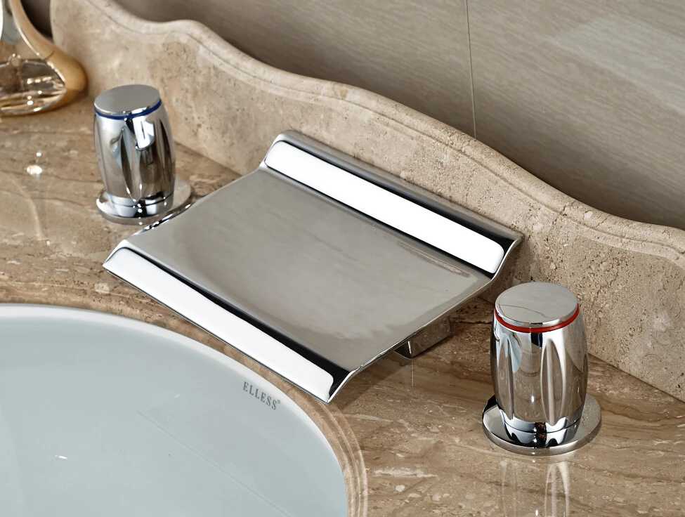 Bathroom Bathtub Faucet Chrome Finished Deck Mounted Waterfall Mixer Tap 3pcs