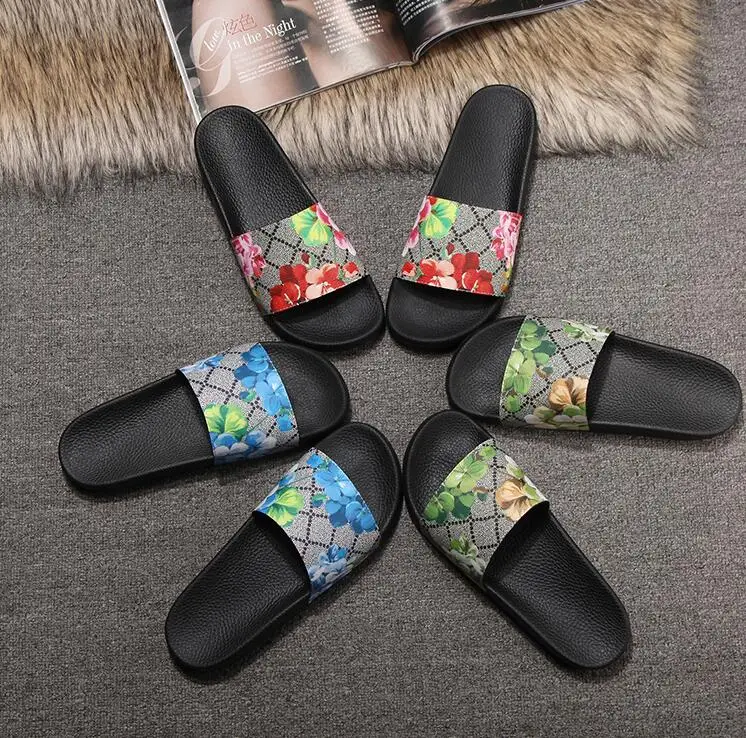 

Men Women Sandals Designer Shoes Luxury Slide Summer Fashion Wide Flat Slippery Sandals Slipper Flip Flop size 35-46 flower box