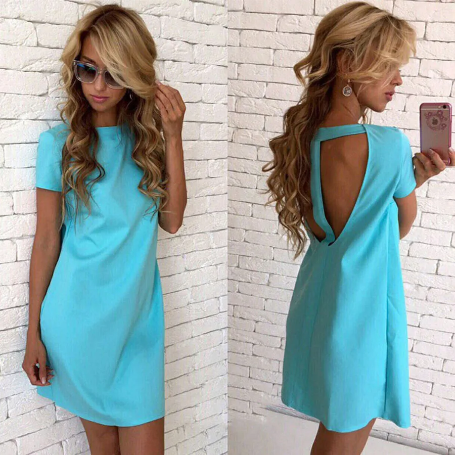 Sexy Hollow Back Straight Dress O-Neck Slim Solid Color Mini Dress Summer Casual Loose Short Sleeve Sexy Party Dresses Vestidos
Sexy Hollow Back Straight Dress O-Neck Slim Solid Color Mini Dress Summer Casual Loose Short Sleeve Sexy Party Dresses Vestidos