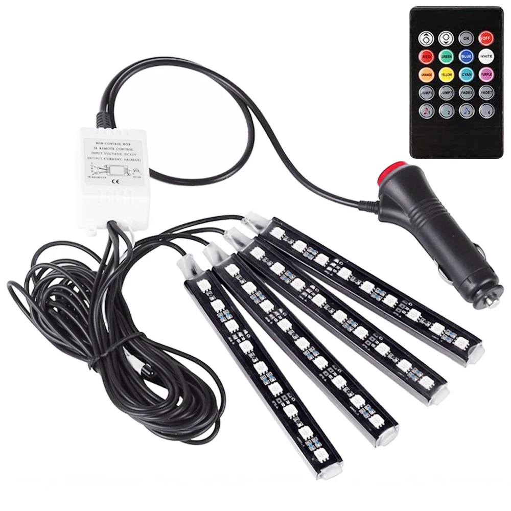 4pcs Car RGB LED Strip Light LED Strip Lights Colors Car Styling Decorative Atmosphere Lamps Car Interior Light With Remote
4pcs Car RGB LED Strip Light LED Strip Lights Colors Car Styling Decorative Atmosphere Lamps Car Interior Light With Remote