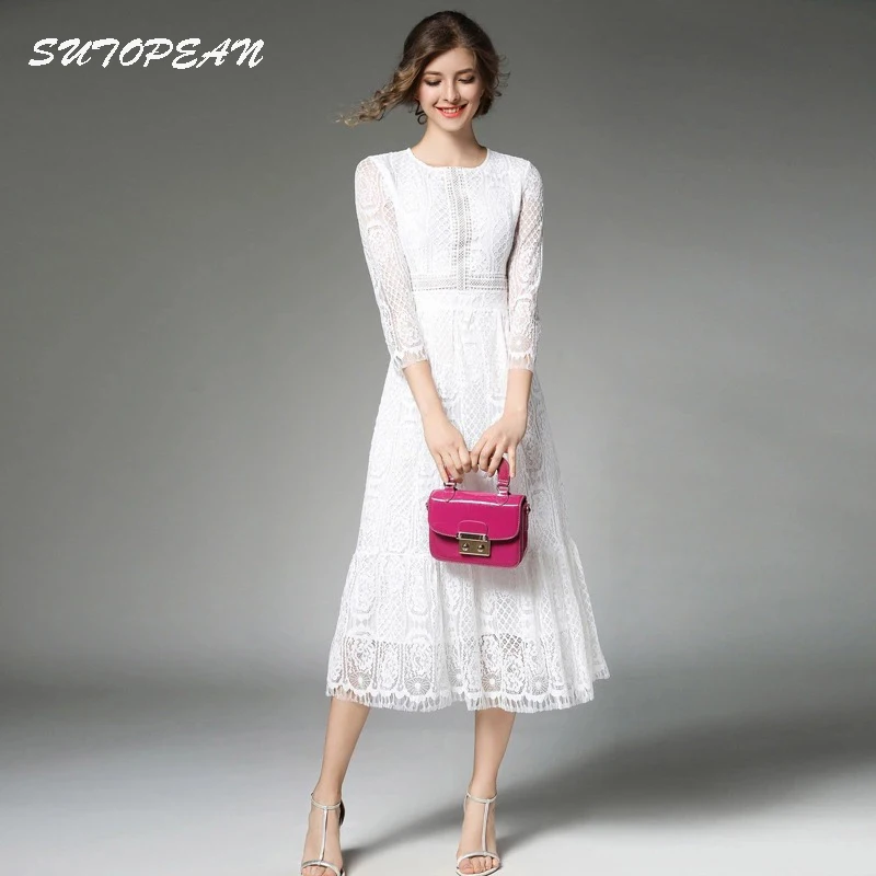 Sutopean Boutique Summer Autumn Women's Lace Dress Solid Three Cuffles Sleeved Splice Hollow Out Mid-craf Lady Dresses Vestidos
Sutopean Boutique Summer Autumn Women's Lace Dress Solid Three Cuffles Sleeved Splice Hollow Out Mid-craf Lady Dresses Vestidos