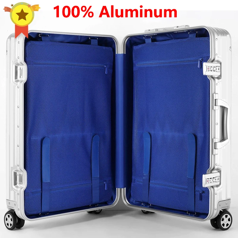 

LEINASEN sale 20"24"29" inch 100% aluminium rolling luggage business travel suitcase aluminum spinner trolley bag on wheel