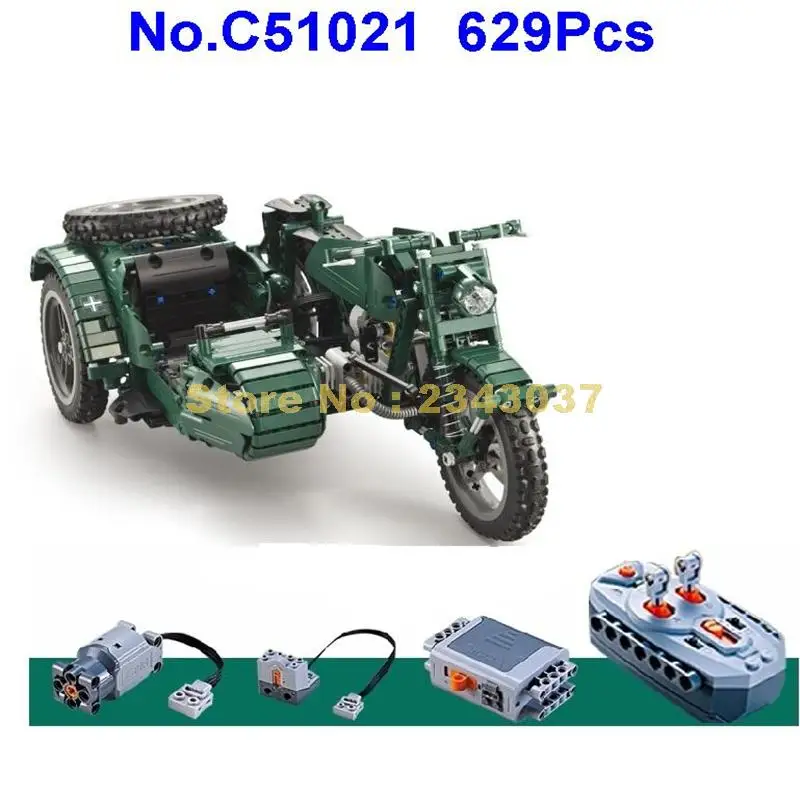 c51021 629pcs world war ii motorcycle technic military remote control rc motor building block Toy
c51021 629pcs world war ii motorcycle technic military remote control rc motor building block Toy