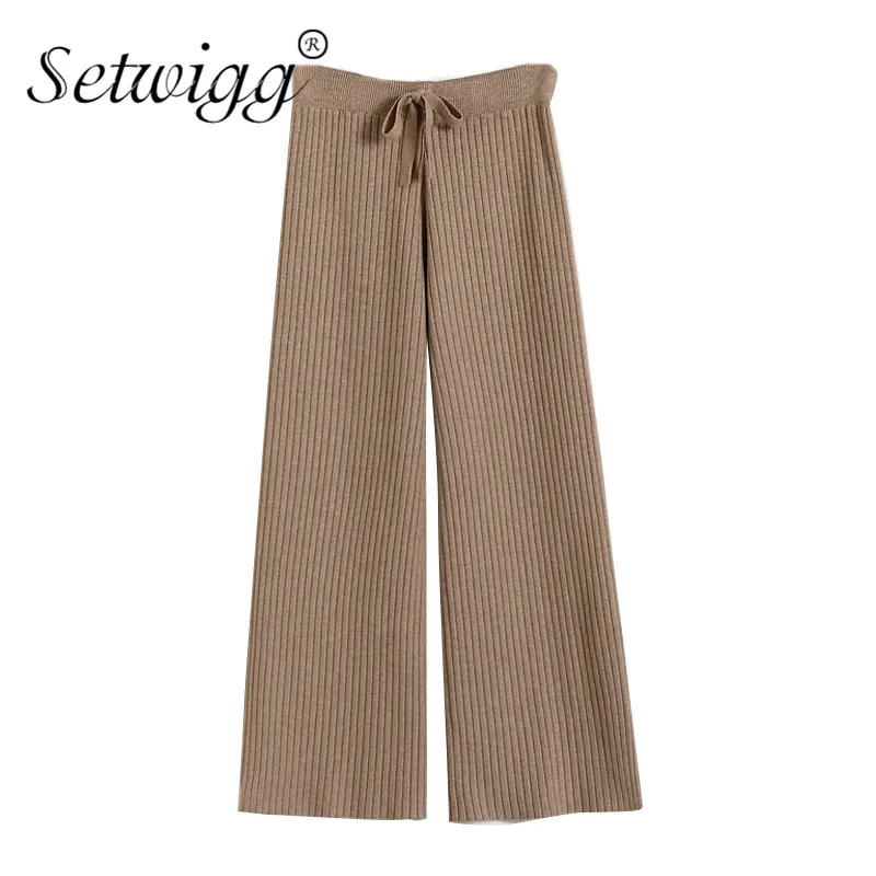 SETWIGG Womens Vetical Striped Wool Wide Leg Rib Knitted Pants Elastic Waist Draw String Casual Loose Knit Ankle Length Trousers
SETWIGG Womens Vetical Striped Wool Wide Leg Rib Knitted Pants Elastic Waist Draw String Casual Loose Knit Ankle Length Trousers