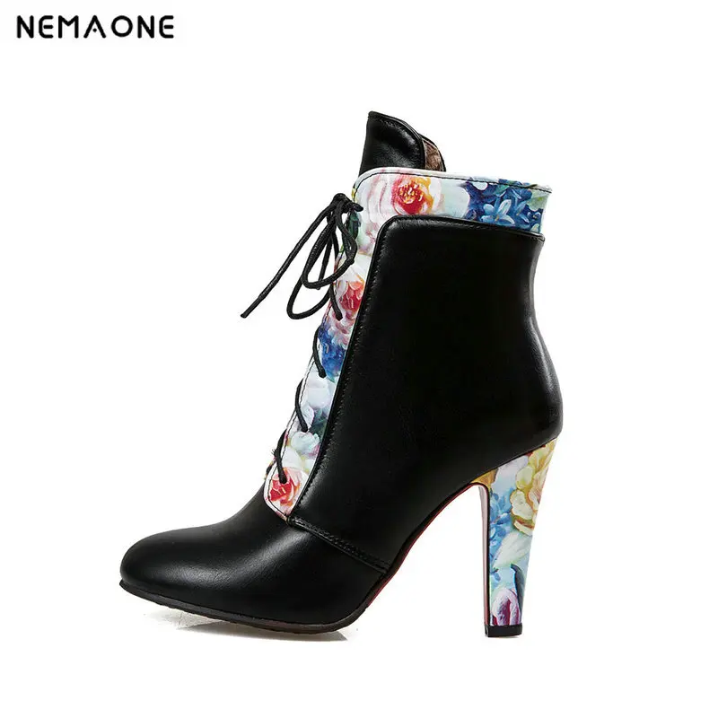 NEMAONE Women high heels Ankle Boots Ladies flower wedding party Boots lace up spring autumn Woman Shoes Plus Size 43
NEMAONE Women high heels Ankle Boots Ladies flower wedding party Boots lace up spring autumn Woman Shoes Plus Size 43