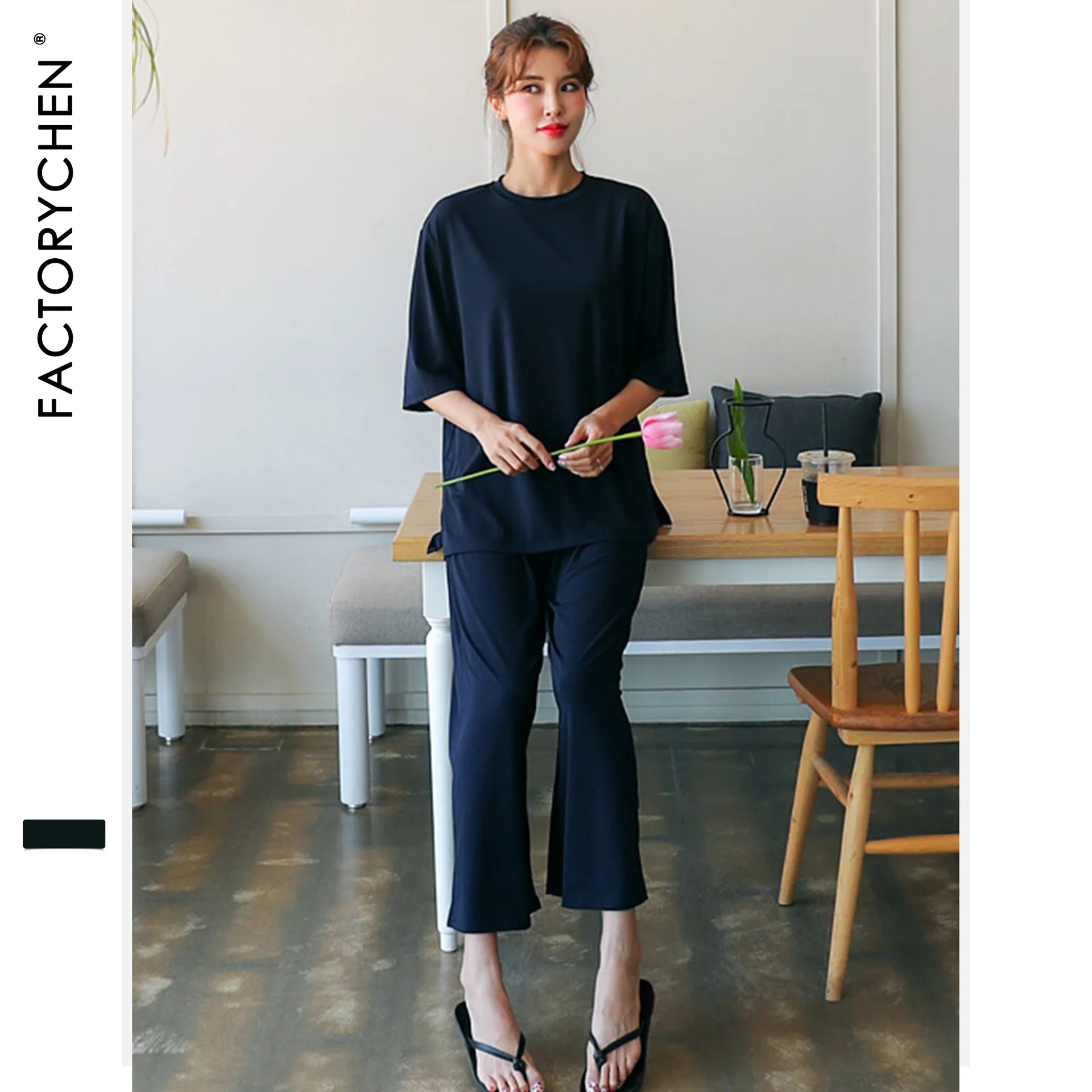 Autumn New Loose Comfortable Wide Leg Pants Pajamas Set Round Neck Solid Black Pyjamas Women Plus Size Pijama Elastic Home Wear
Autumn New Loose Comfortable Wide Leg Pants Pajamas Set Round Neck Solid Black Pyjamas Women Plus Size Pijama Elastic Home Wear