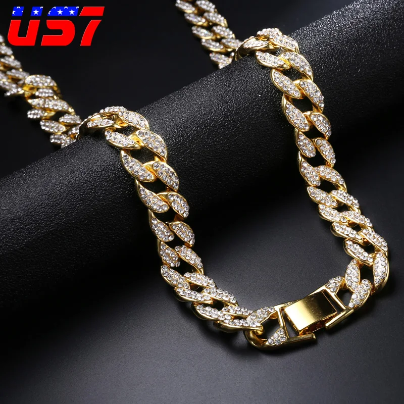 US7 15mm Miami Curb Cuban Chain Necklace For Men Golden Iced Out Paved Rhinestones CZ Bling Rapper Necklaces Men Hip Hop Jewelry
US7 15mm Miami Curb Cuban Chain Necklace For Men Golden Iced Out Paved Rhinestones CZ Bling Rapper Necklaces Men Hip Hop Jewelry