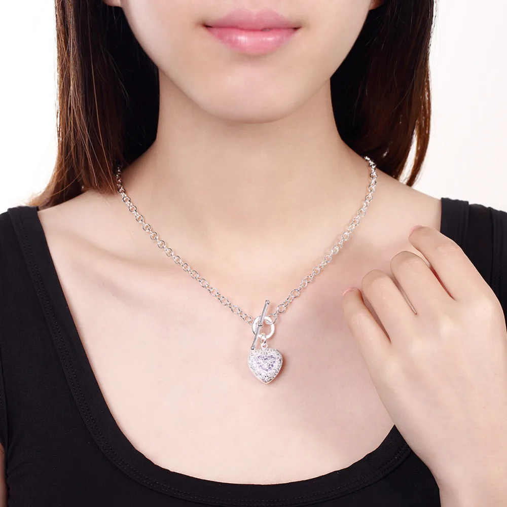 Solid heart with purple stone pandant TO clasp 925 sterling silver necklace pendant chain for women choker necklace promotion
Solid heart with purple stone pandant TO clasp 925 sterling silver necklace pendant chain for women choker necklace promotion