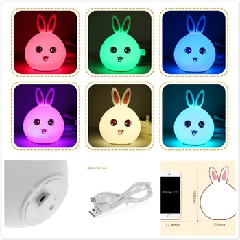 

HUSUYUHU SISI Sleeping Rabbit Induction Lamp USB Charging Led Night Light Bedroom Atmosphere Table Lamp Send Girls Holiday Gifts