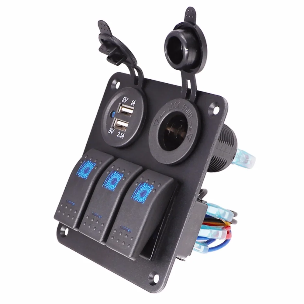 Car Boat Rocker Switch Panel Dual USB Ports 3.1A (2.1A+1A) Waterproof Switch Panel with Red Blue Led light fit for 12~ 24V
Car Boat Rocker Switch Panel Dual USB Ports 3.1A (2.1A+1A) Waterproof Switch Panel with Red Blue Led light fit for 12~ 24V
