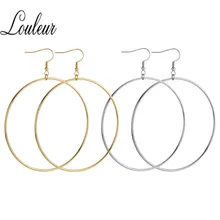 Luleur Simple Vintage oro plata aro redondo para mujeres Acero inoxidable grandes pendientes de declaración 2019 verano boda joyería(China)