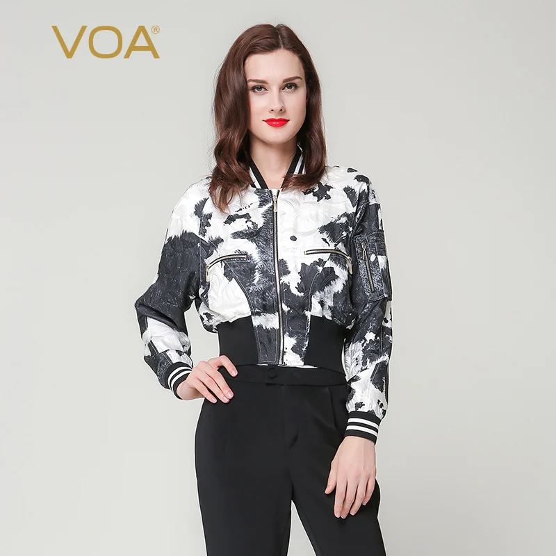 VOA Long Sleeve Silk Jacquard Slim Short Pilot Jacket Women Fashion Casual Cool Bat Sleeve Zipper Print Coat B7137
VOA Long Sleeve Silk Jacquard Slim Short Pilot Jacket Women Fashion Casual Cool Bat Sleeve Zipper Print Coat B7137
