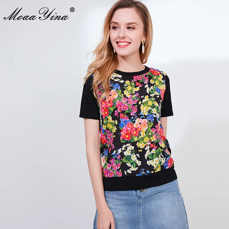 MoaaYina Designer Autumn Short Sleeve Black Knitting Tops Women's Elegant Floral-Print Silk Sweater Tees Pullovers
MoaaYina Designer Autumn Short Sleeve Black Knitting Tops Women's Elegant Floral-Print Silk Sweater Tees Pullovers