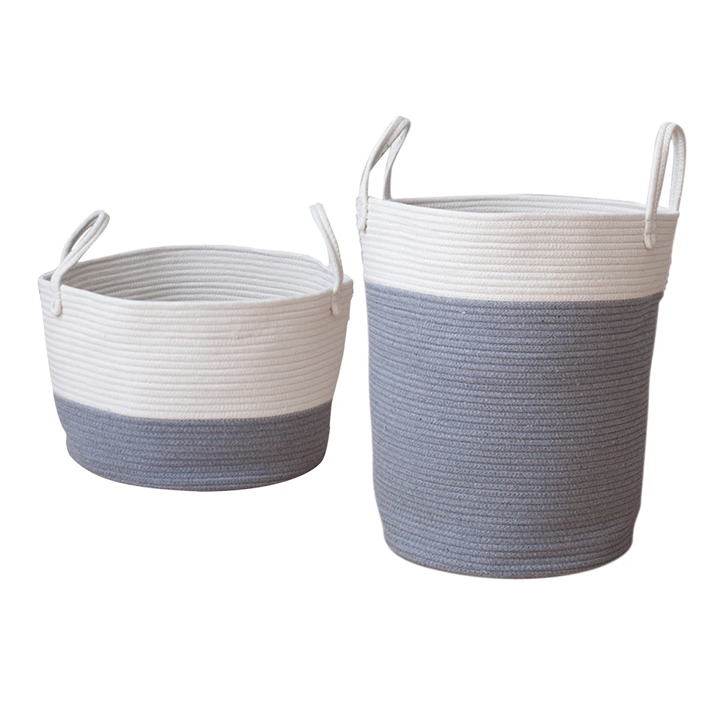 2x Cotton Weaving Storage Basket Rattan Storage Box For Cosmetics Basket Organizer Sundries Laundry Toys Storage Basket