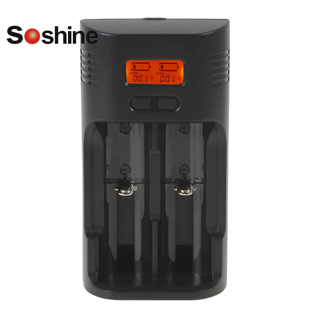 

Soshine 2 Slots Smart Rapid Battery Charger LCD Display for 26650 18650 16340 18350 18500 14500 10440 AA AAA Li-ion NiMH Battery