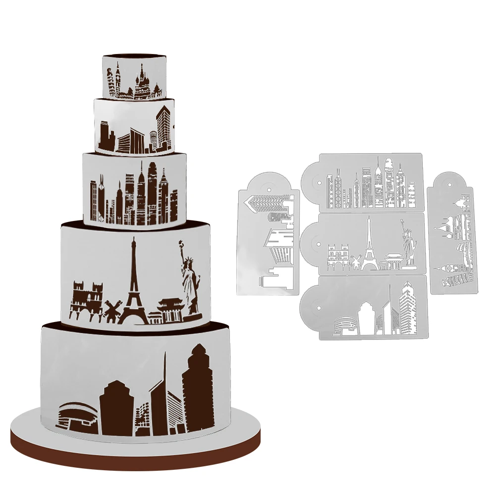 5pcs cake decorating tools Urban Landscape Stencil Set Wedding Cake Fondant Mould Baking Decoration Cake Tools E5M1
5pcs cake decorating tools Urban Landscape Stencil Set Wedding Cake Fondant Mould Baking Decoration Cake Tools E5M1