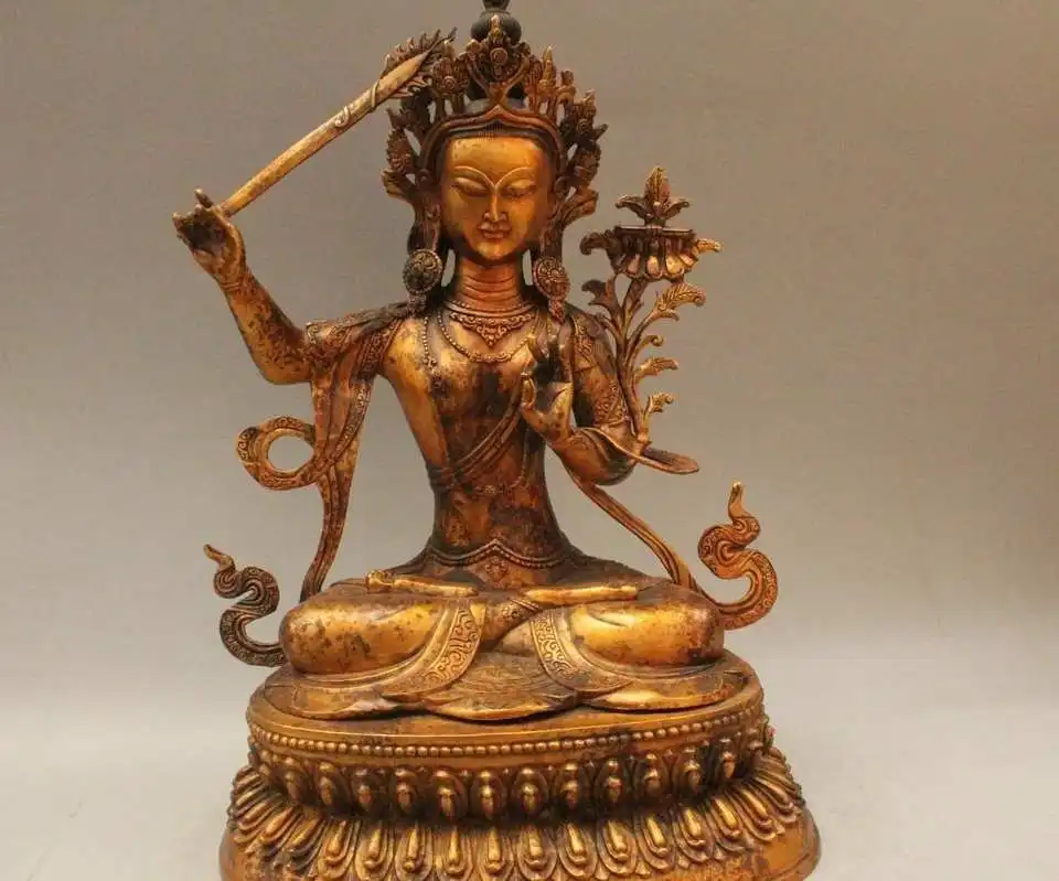 17" Tibet Buddhism Bronze Gild Seat Wenshu Manjushri Goddess Statue Sculpture
17" Tibet Buddhism Bronze Gild Seat Wenshu Manjushri Goddess Statue Sculpture