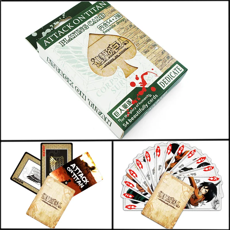 54 Sheets/Set Anime Attack On Titan Poker Cards Comics Character Collection Playing Cards Christmas and New Year Gifts
54 Sheets/Set Anime Attack On Titan Poker Cards Comics Character Collection Playing Cards Christmas and New Year Gifts