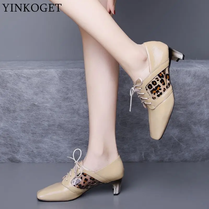 YINKOGET/Высококачественная женская обувь из натуральной кожи на высоком квадратном