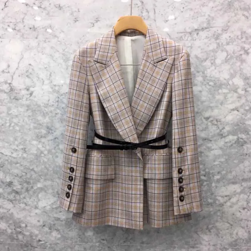 Autumn New Korean Version Fashion Retro Plaid Single Clasp Waist Western Sleeve Jacket Women's Belt Plaid Blazer Womens Blazers
Autumn New Korean Version Fashion Retro Plaid Single Clasp Waist Western Sleeve Jacket Women's Belt Plaid Blazer Womens Blazers