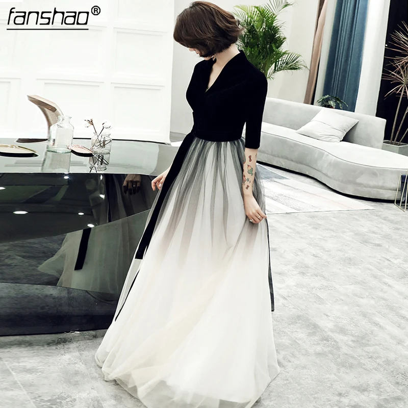 Black and White Tulle Belt Lapel Evening Dresses Gradient Color Robe De Soiree Formal Evening Gown Real Photo Vestido De Festa-i
Black and White Tulle Belt Lapel Evening Dresses Gradient Color Robe De Soiree Formal Evening Gown Real Photo Vestido De Festa-i