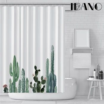 

IBANO Tropical Cactus Shower Curtain Waterproof Polyester Fabric Bath Curtain For The Bathroom Decorate With 12pcs Plastic Hooks