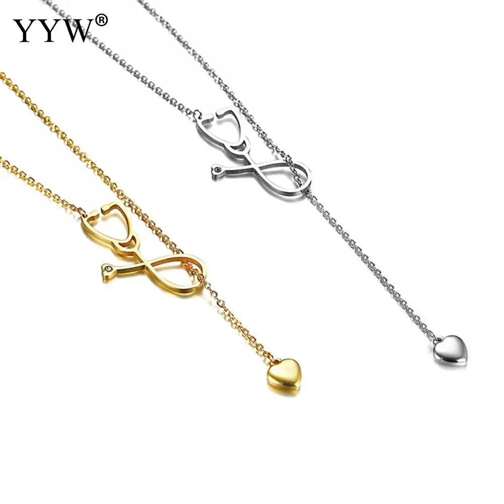 

YYW Fashion stainless steel cross heart pendant necklace gold color lover wedding jewelry gift long maxi chain collier femme