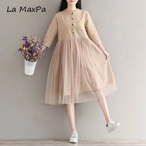 La MaxPa Mori Girl Summer Autumn Dress A Line Cotton and Linen O Neck High Waist Mesh Patchwork Shirt Dress Strand Jurkjes
La MaxPa Mori Girl Summer Autumn Dress A Line Cotton and Linen O Neck High Waist Mesh Patchwork Shirt Dress Strand Jurkjes