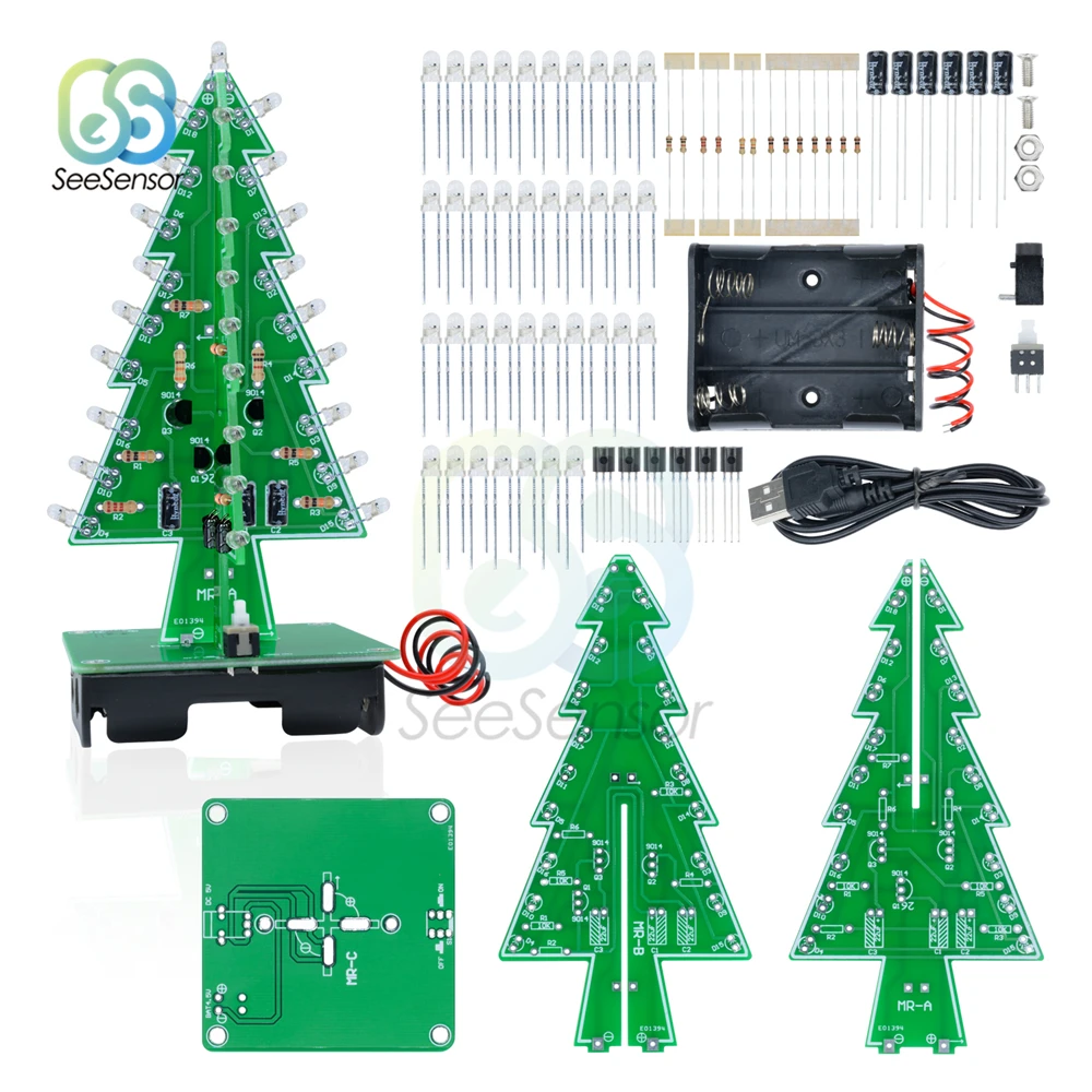 Three-Dimensional 3D Christmas Tree LED DIY Kit 7 Colors LED Flash Circuit Kit Electronic Fun Suite
Three-Dimensional 3D Christmas Tree LED DIY Kit 7 Colors LED Flash Circuit Kit Electronic Fun Suite