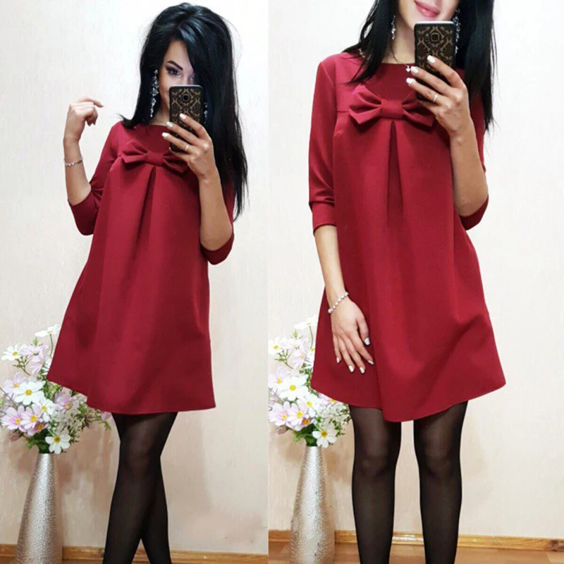Cute Bow-knot Loose Straight Autumn Dress 2018 Women Fashion Beach Style Dress Solid Color Half Sleeve Dresses Plus Size
Cute Bow-knot Loose Straight Autumn Dress 2018 Women Fashion Beach Style Dress Solid Color Half Sleeve Dresses Plus Size