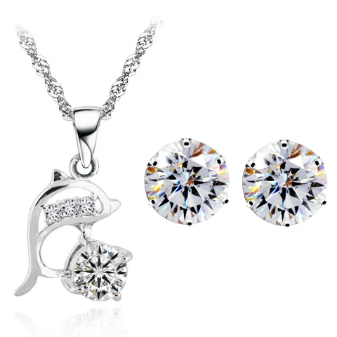 AAAA+ zircon dolphin pendant love lover birthday mum gifts brand necklace earrings woman fashion jewelry sets dropshipping | Украшения и