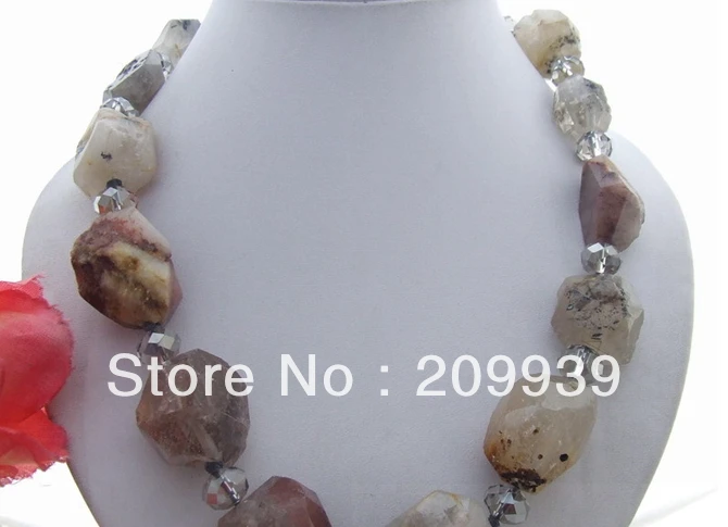 huij 003050 Natural Rutilted Quartz Rough&Crystal Necklace 
huij 003050 Natural Rutilted Quartz Rough&Crystal Necklace