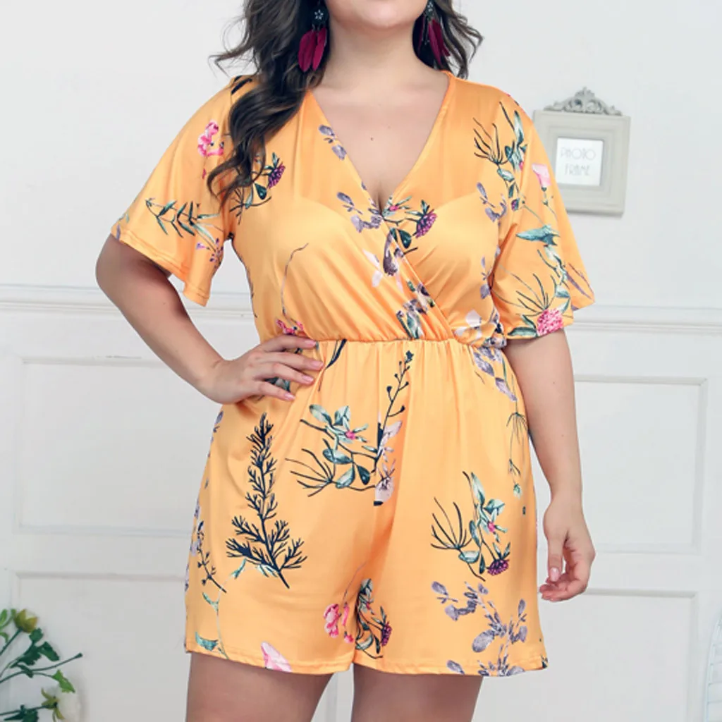 Casual Solid V-Neck Print Short Sleeve Loose Jumpsuit Women Fashion summer Rompers Plus size 4XL Wide Leg Pants Overalls
Casual Solid V-Neck Print Short Sleeve Loose Jumpsuit Women Fashion summer Rompers Plus size 4XL Wide Leg Pants Overalls