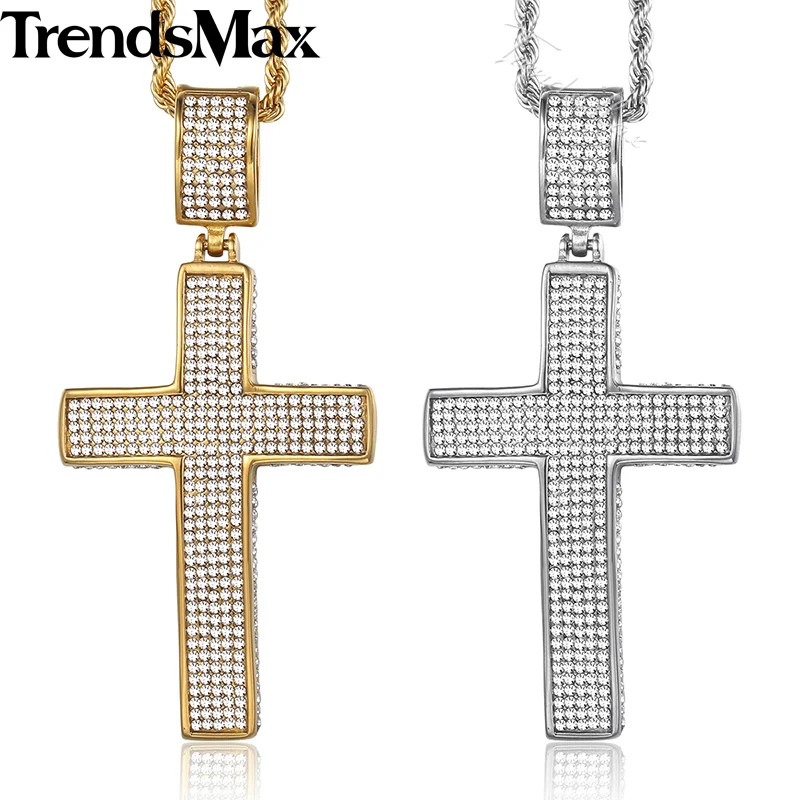 Мужское ожерелье в стиле хип-хоп Trendsmax крест-подвеска с фианитами цепочка из