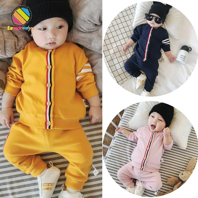 Lemonmiyu/комплекты для малышей хлопковые однотонные топы унисекс с круглым вырезом