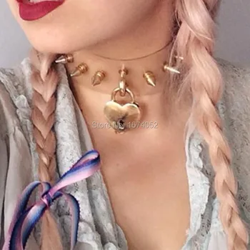 100% Handmade Spikeds Gold Lock Padlock Key Choker Clear PVC Vinyl Transparent Collar Harajuku Spiked Necklace
100% Handmade Spikeds Gold Lock Padlock Key Choker Clear PVC Vinyl Transparent Collar Harajuku Spiked Necklace