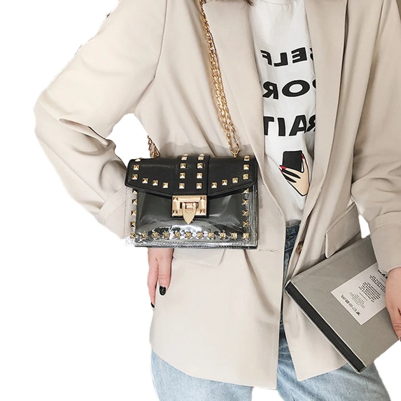 Small Clear Designer Woman New Fashion Messenger Bag Chains Shoulder Bag Female Rivets Transparent Square Pu Handbag
Small Clear Designer Woman New Fashion Messenger Bag Chains Shoulder Bag Female Rivets Transparent Square Pu Handbag