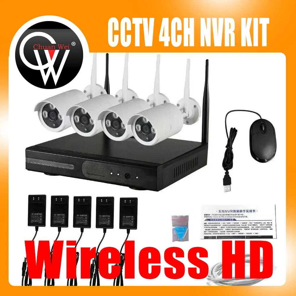 

4CH Wireless NVR Kit P2P 720P HD Outdoor IR Night Vision Security IP Camera WIFI CCTV System