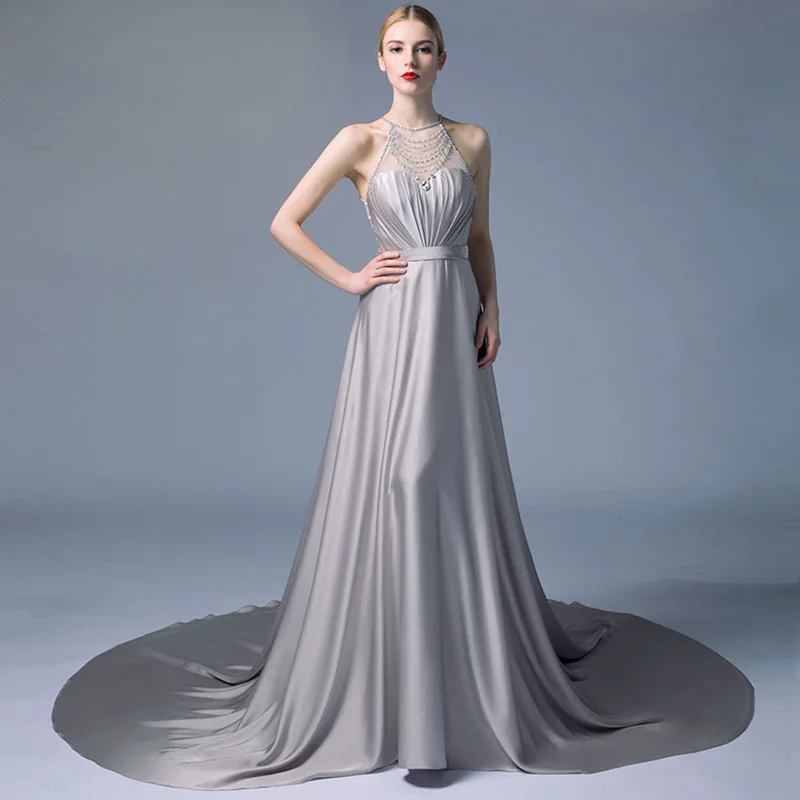 High Quality Silver Halter Crystal Sheer Back Lng Train Dresses for Wedding 2019 Evening Prom Party Gowns for vestidos de noiva
High Quality Silver Halter Crystal Sheer Back Lng Train Dresses for Wedding 2019 Evening Prom Party Gowns for vestidos de noiva
