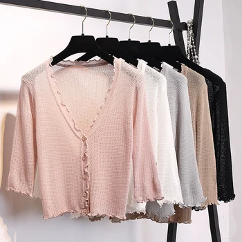 Women Ruffles V-Neck Knitted Casual Sweaters Cardigans Lady Short Sleeve Knitting Outwear Cardigan Top for Female
Women Ruffles V-Neck Knitted Casual Sweaters Cardigans Lady Short Sleeve Knitting Outwear Cardigan Top for Female