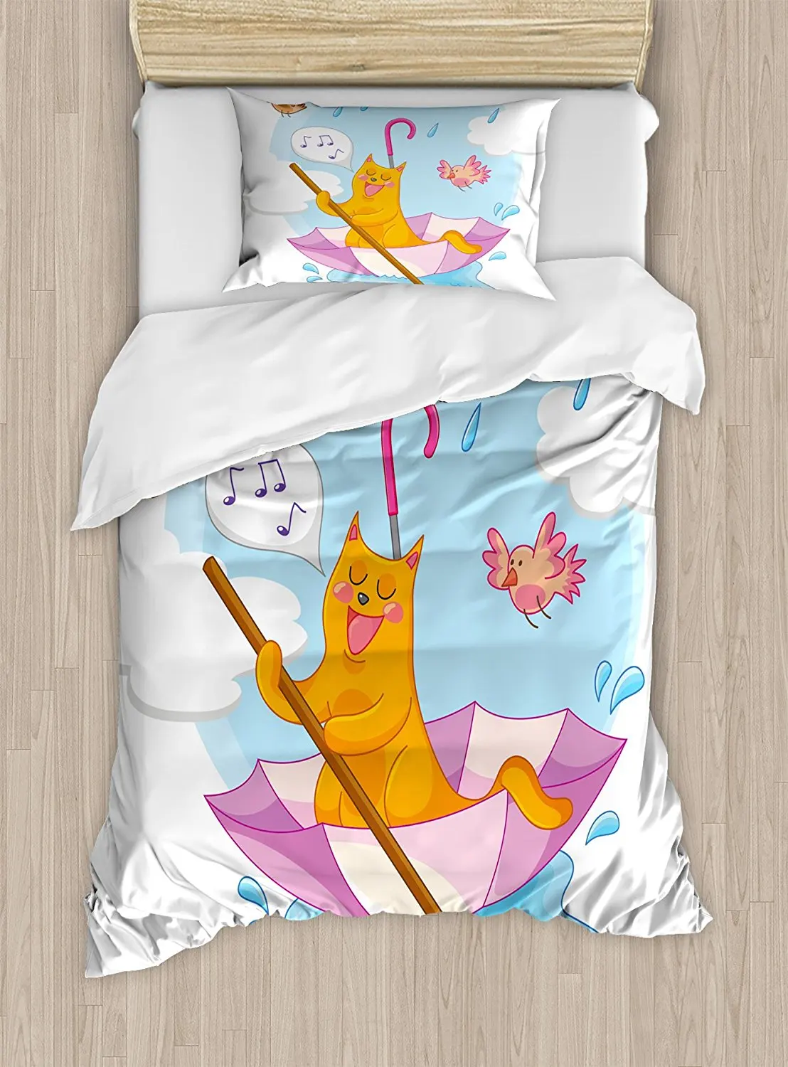 Kitten Duvet Cover Set Cute Cat under the Umbrella Sail in the Clouds and Humor Cartoon Kids Nursery Theme Decor Bedding Set
Kitten Duvet Cover Set Cute Cat under the Umbrella Sail in the Clouds and Humor Cartoon Kids Nursery Theme Decor Bedding Set