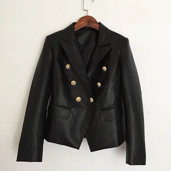 New high quality synthetic leather head metal button double breasted suit slim leather coat
New high quality synthetic leather head metal button double breasted suit slim leather coat