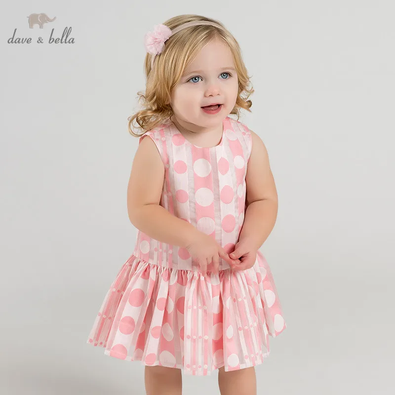 Dave bella/DB10203 летнее платье принцессы в горошек для маленьких девочек детские