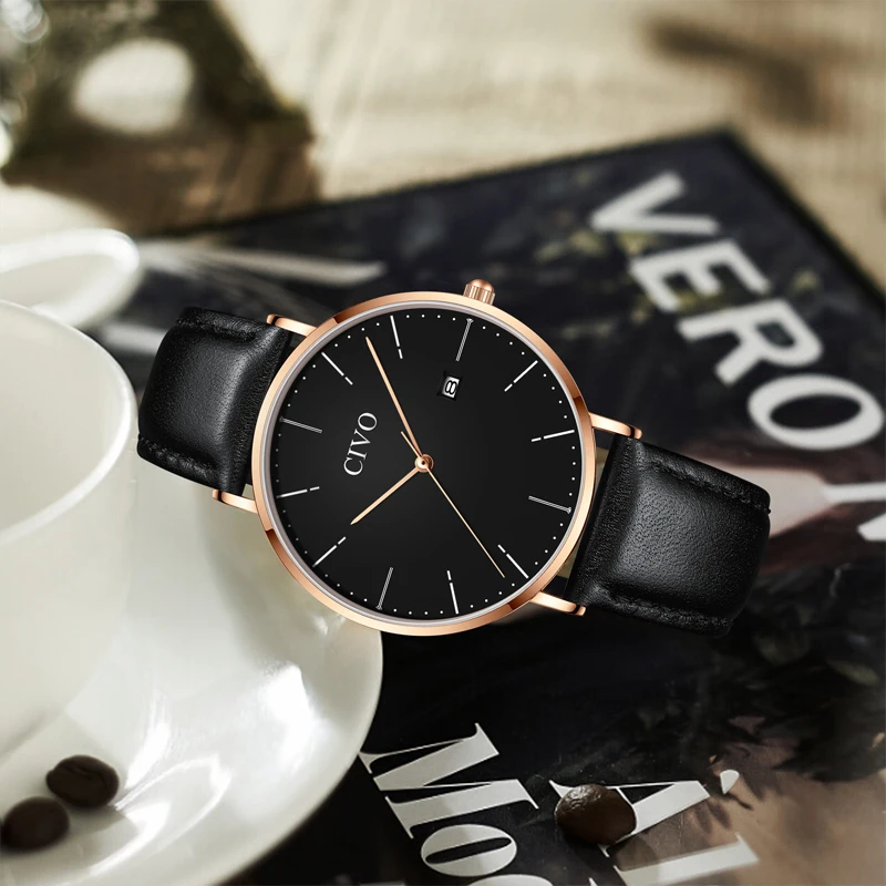 CIVO New Simple Casual Men Watches Quartz Clock Genuine Leather Wristwatch Relogios Masculino Waterproof Fashion Black Watch
CIVO New Simple Casual Men Watches Quartz Clock Genuine Leather Wristwatch Relogios Masculino Waterproof Fashion Black Watch