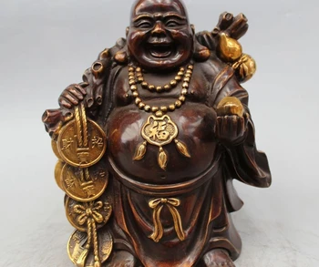 11" Chinese Bronze Gild Wealth Frog Moneybag Happy Laugh Maitreya Buddha Statue
11" Chinese Bronze Gild Wealth Frog Moneybag Happy Laugh Maitreya Buddha Statue