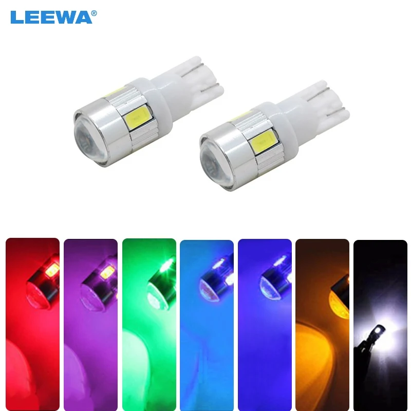

LEEWA 50pcs Car DC12V T10 W5W 194 168 Wedge 6 SMD 5630 LED Light Bulb With Lens White,red,blue,green,yellow,ice blue #CA1719