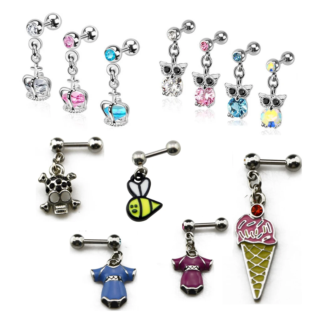 1PC Crystal CZ Gem Heart Dangling Crown Skull Design Owl Pendant Earring Stud Tragus Helix Cartilage Piercing Jewelry 16 Style
1PC Crystal CZ Gem Heart Dangling Crown Skull Design Owl Pendant Earring Stud Tragus Helix Cartilage Piercing Jewelry 16 Style