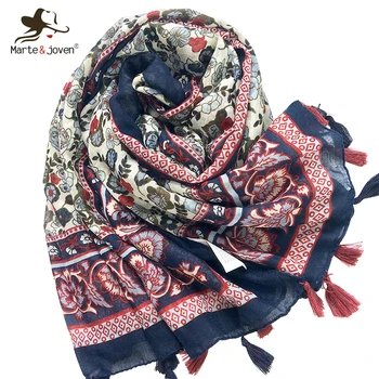 

Marte&Joven Fashion Floral Printing Large Size Women Autumn/Winter Warm Scarf Pashmina Ladies Elegant Soft Flower Shawls Wraps